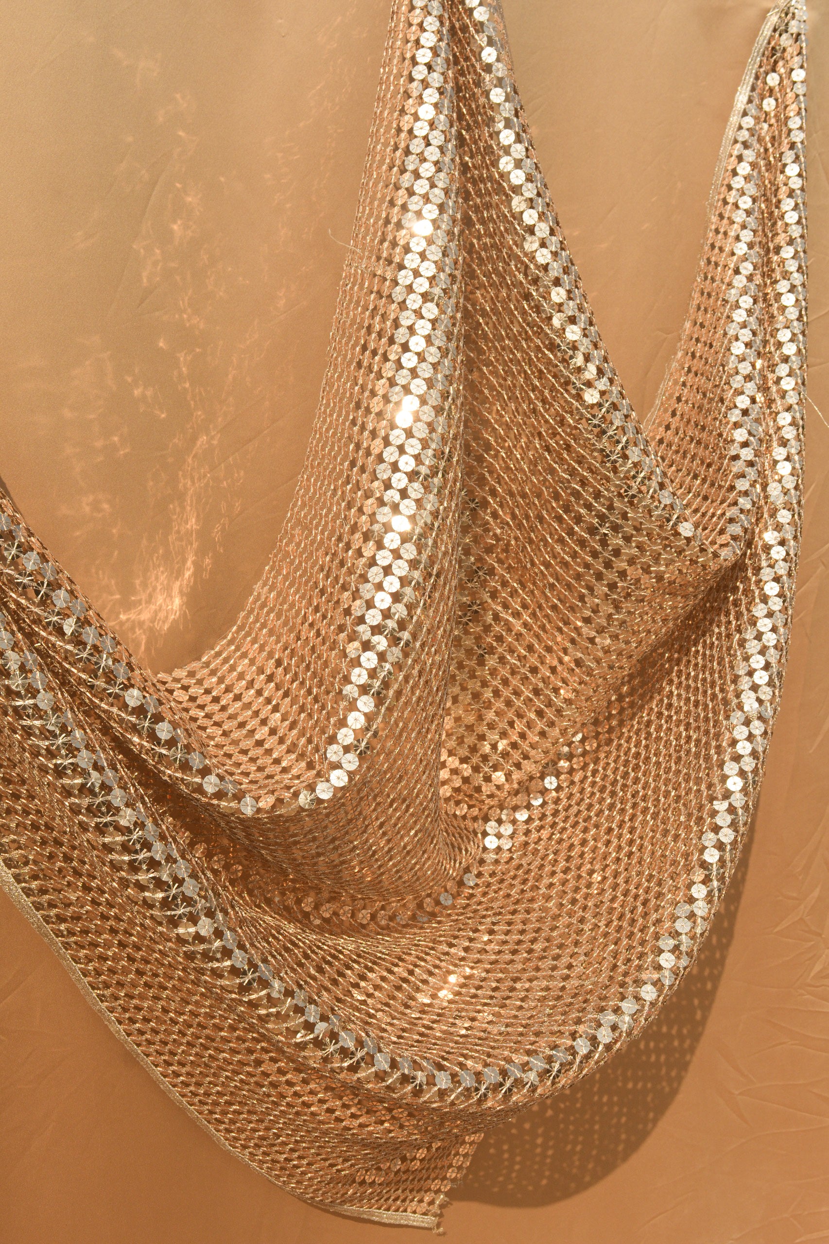 Interlocking Sequin Mesh Fabric: Metallic Sequin Web
