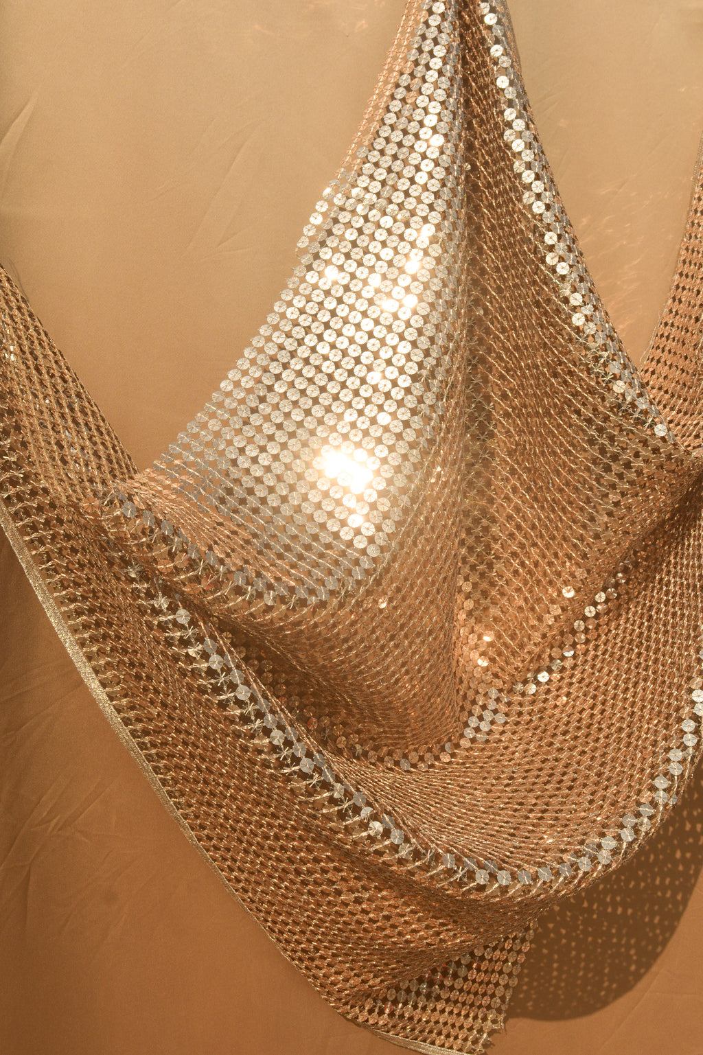 Interlocking Sequin Mesh Fabric: Metallic Sequin Web