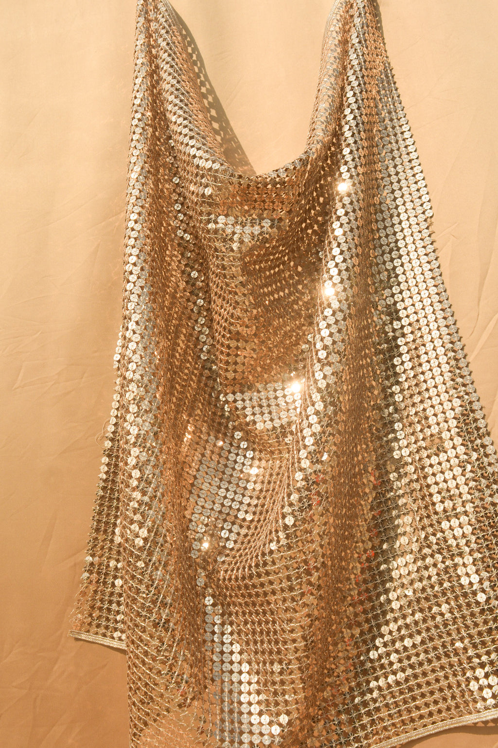 Interlocking Sequin Mesh Fabric: Metallic Sequin Web