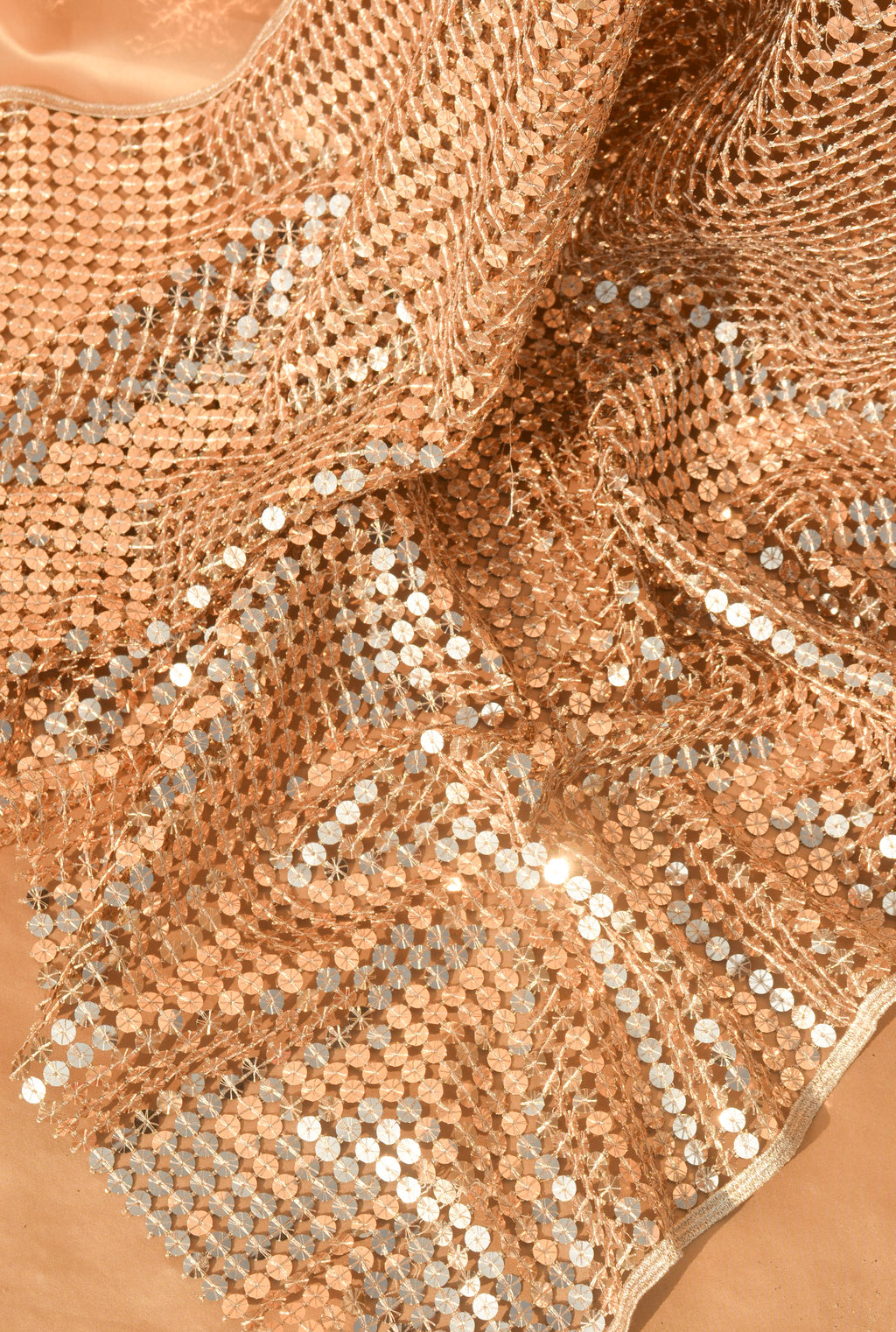 Interlocking Sequin Mesh Fabric: Metallic Sequin Web