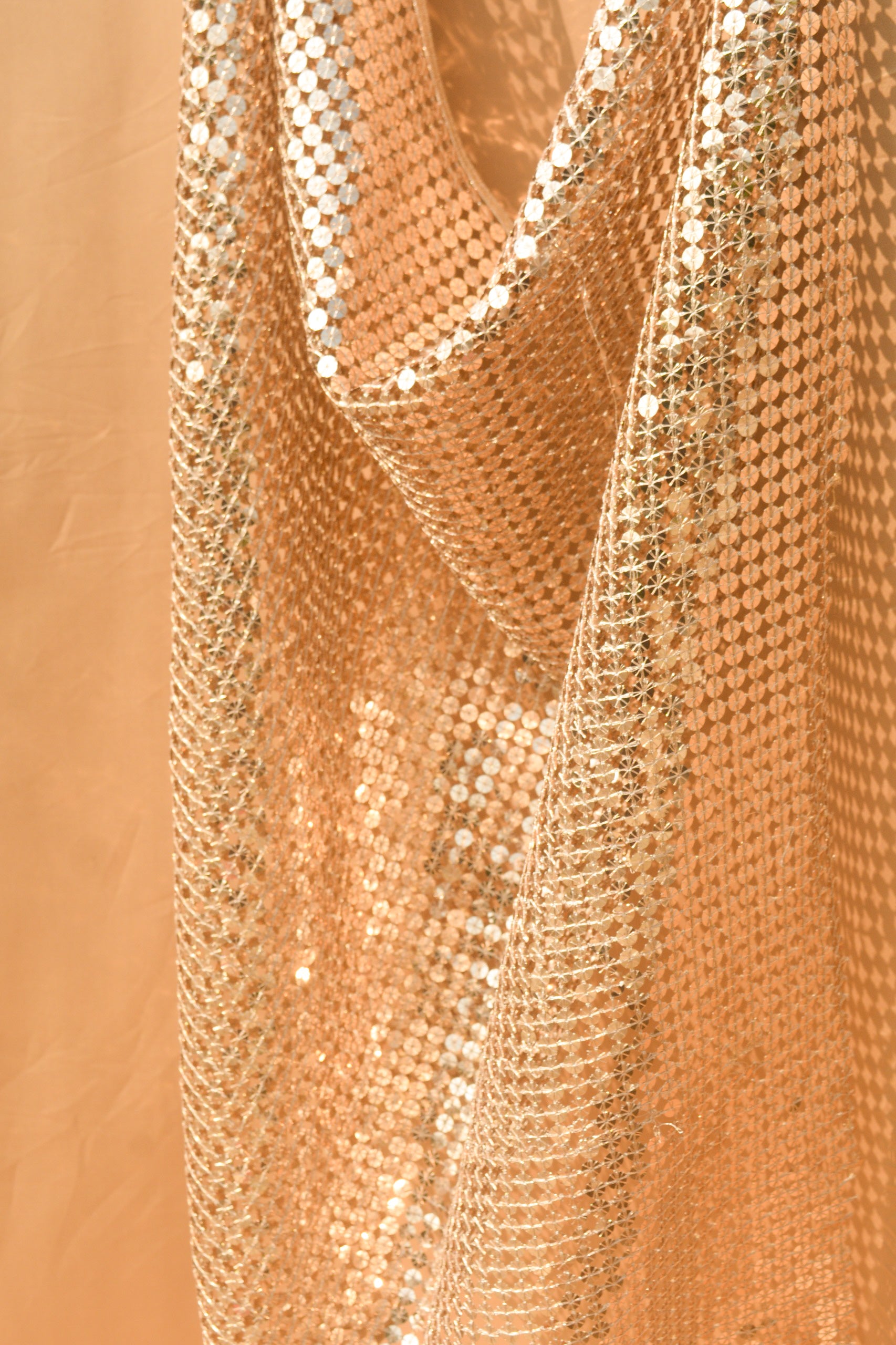 Interlocking Sequin Mesh Fabric: Metallic Sequin Web