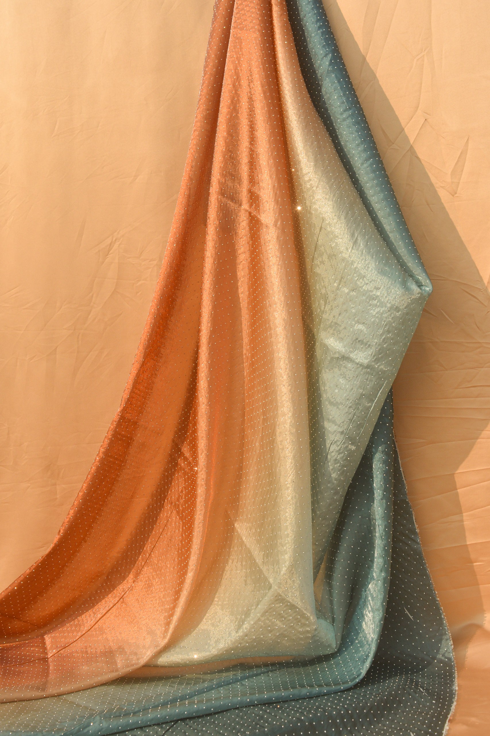 Gradient Organza Silk: Tri-Shade Ombré, Crystal-Studded Silk Blend