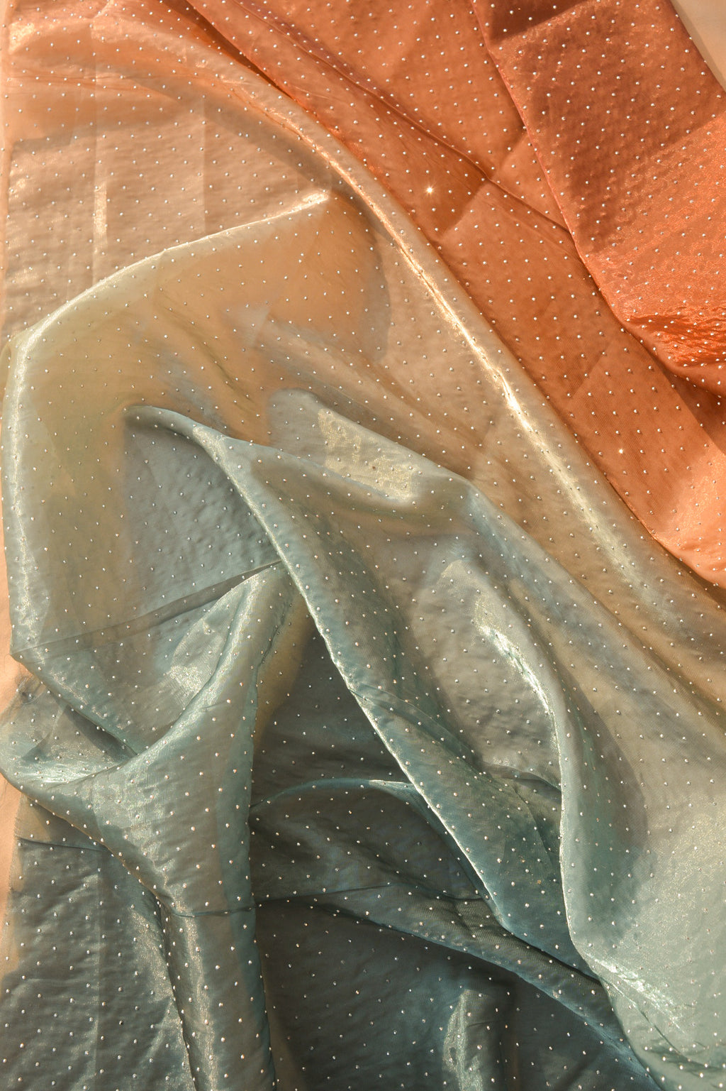 Gradient Organza Silk: Tri-Shade Ombré, Crystal-Studded Silk Blend