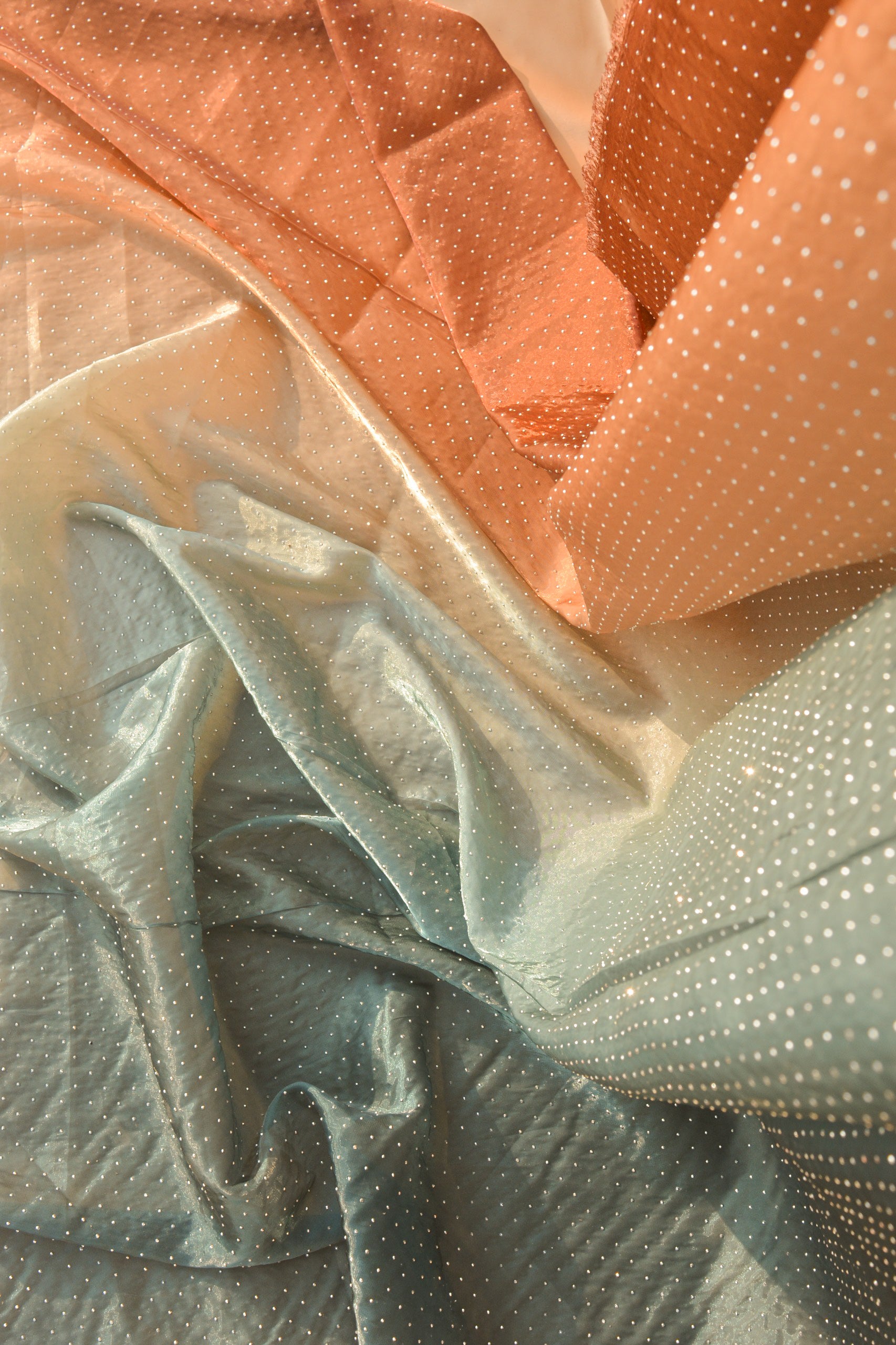 Gradient Organza Silk: Tri-Shade Ombré, Crystal-Studded Silk Blend
