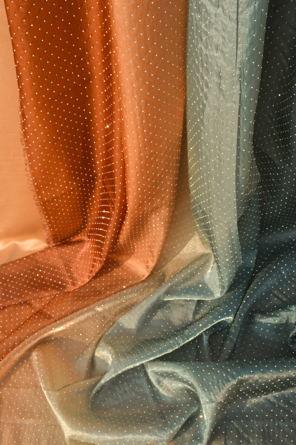 Gradient Organza Silk: Tri-Shade Ombré, Crystal-Studded Silk Blend