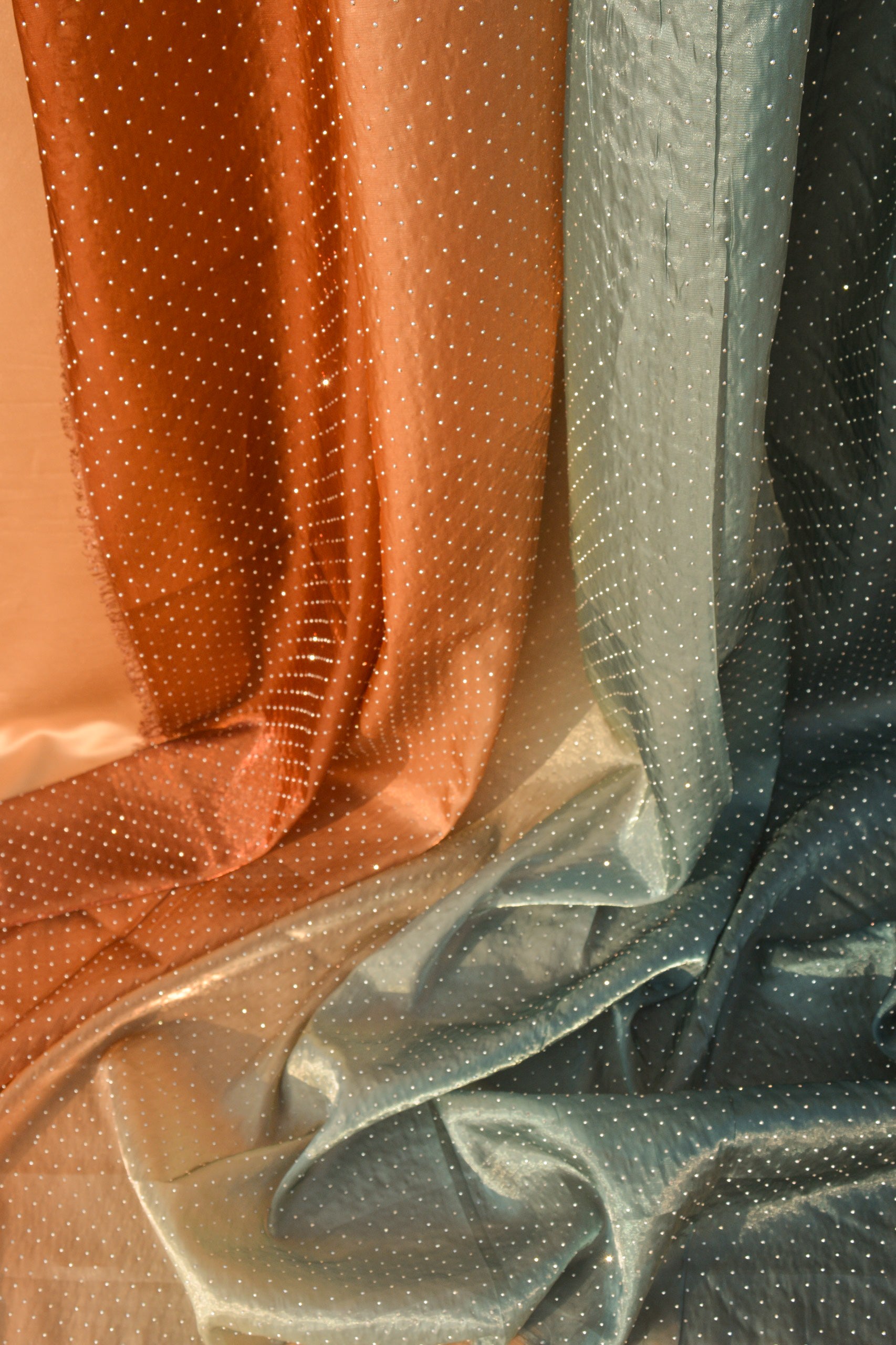 Gradient Organza Silk: Tri-Shade Ombré, Crystal-Studded Silk Blend