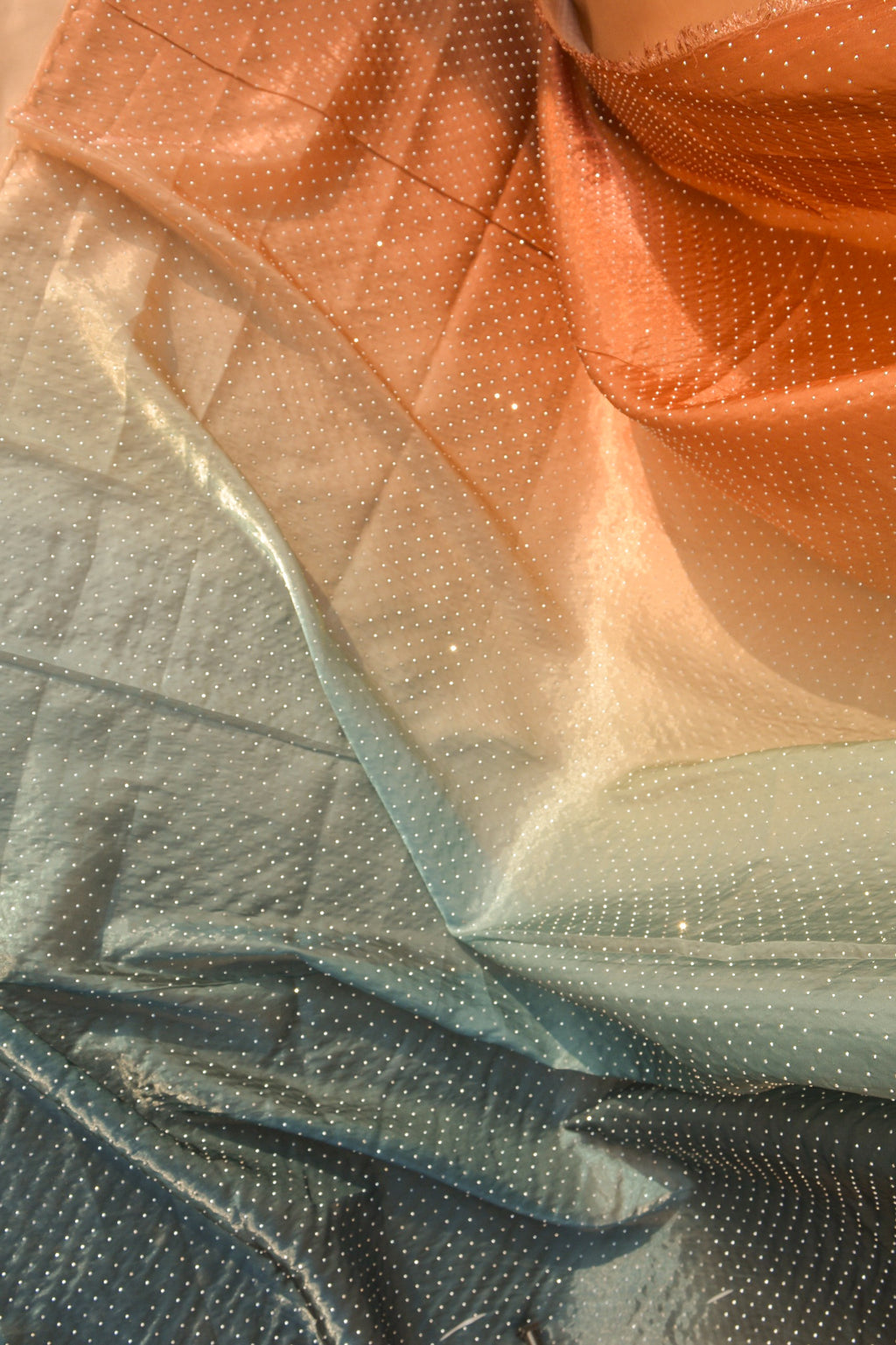 Gradient Organza Silk: Tri-Shade Ombré, Crystal-Studded Silk Blend