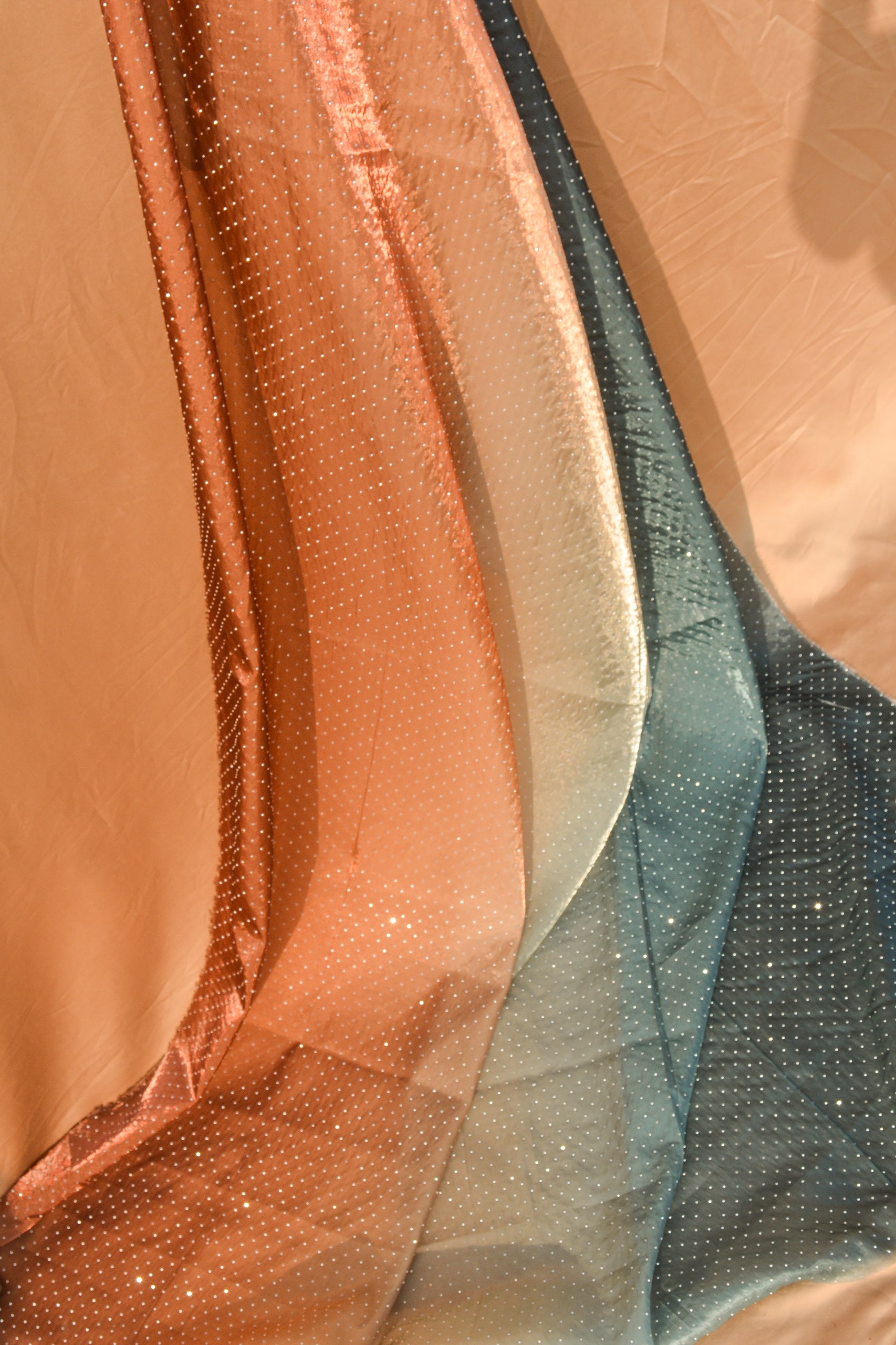Gradient Organza Silk: Tri-Shade Ombré, Crystal-Studded Silk Blend