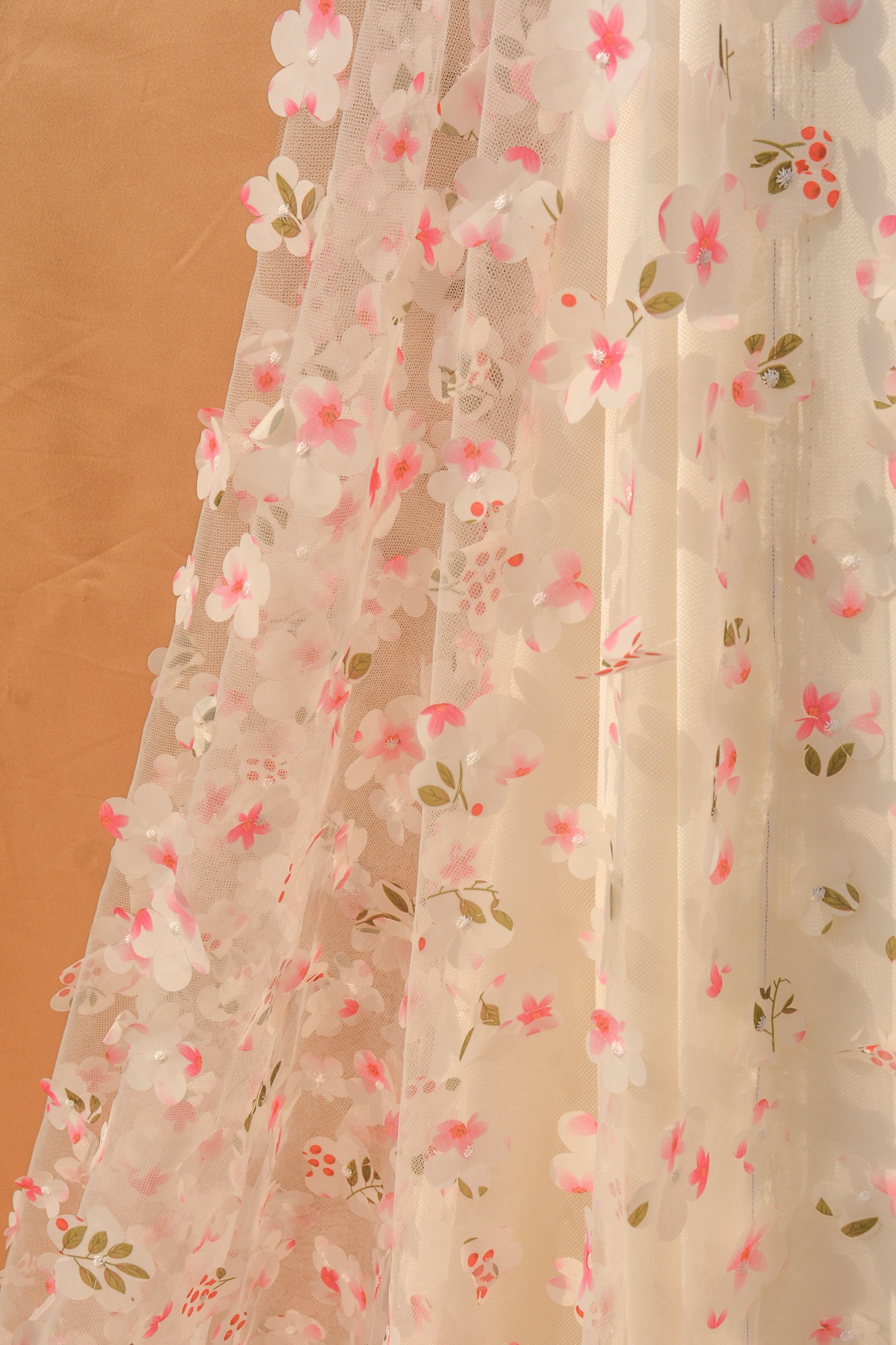 3D Appliqué Floral Tulle: 3D Flowers on Sheer Net (44" Width)