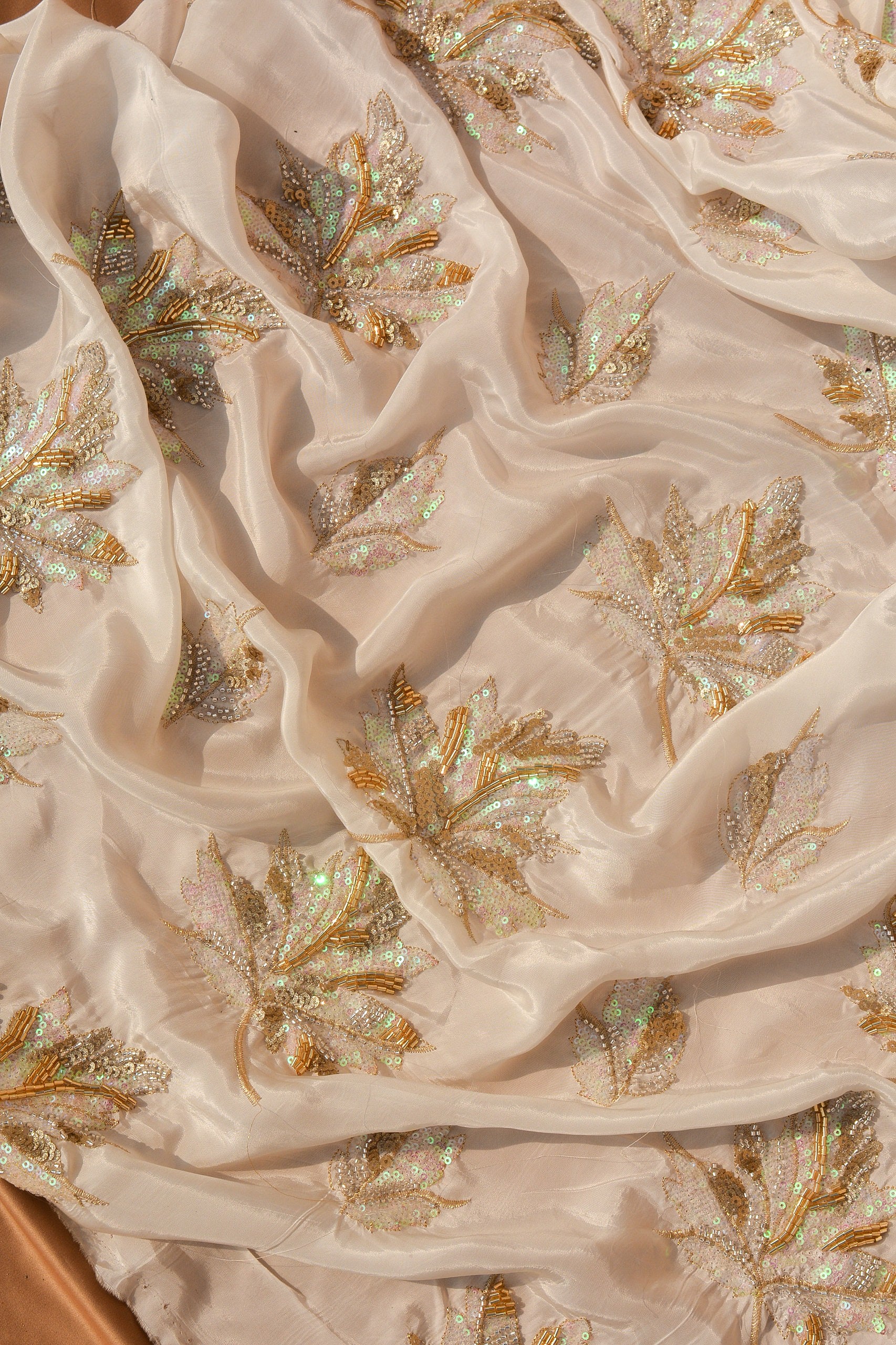 Pure Silk 3D Embroidered  (Dyeable)