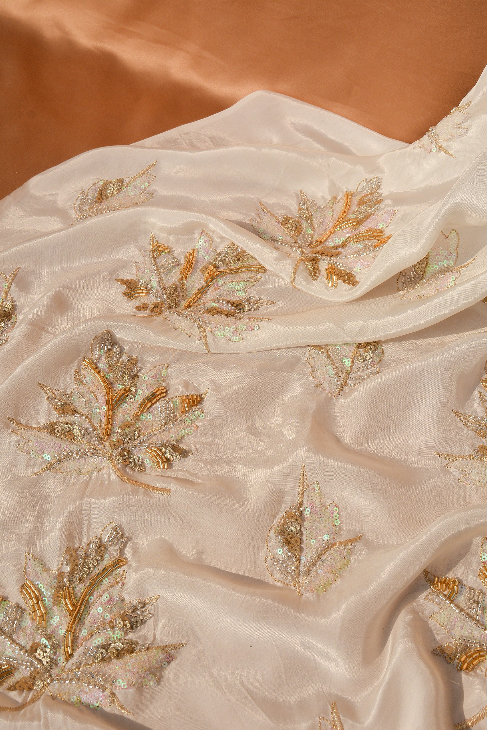 Pure Silk 3D Embroidered  (Dyeable)