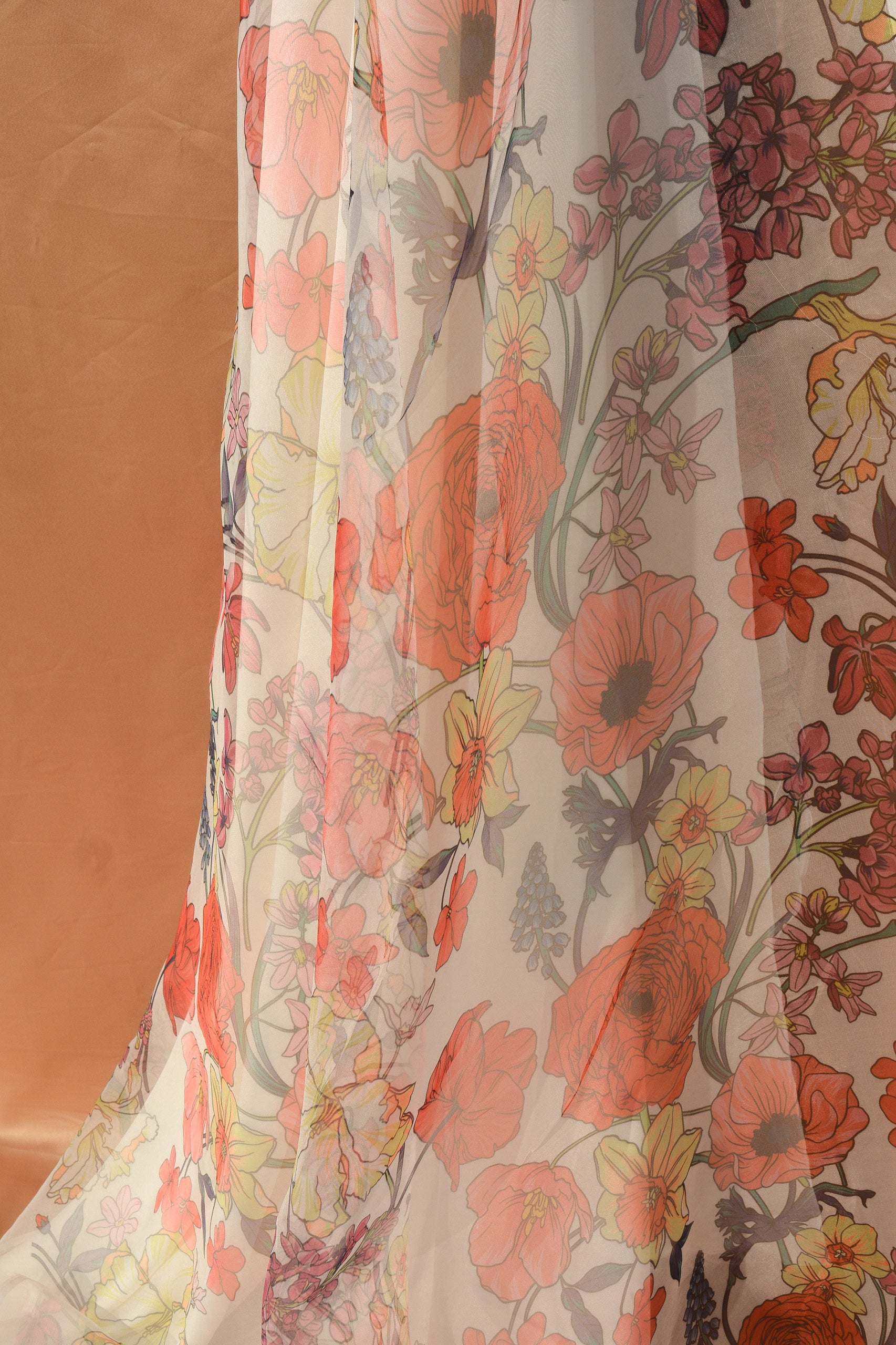 Printed Organza Semi-Sheer | Exotic Floral Design