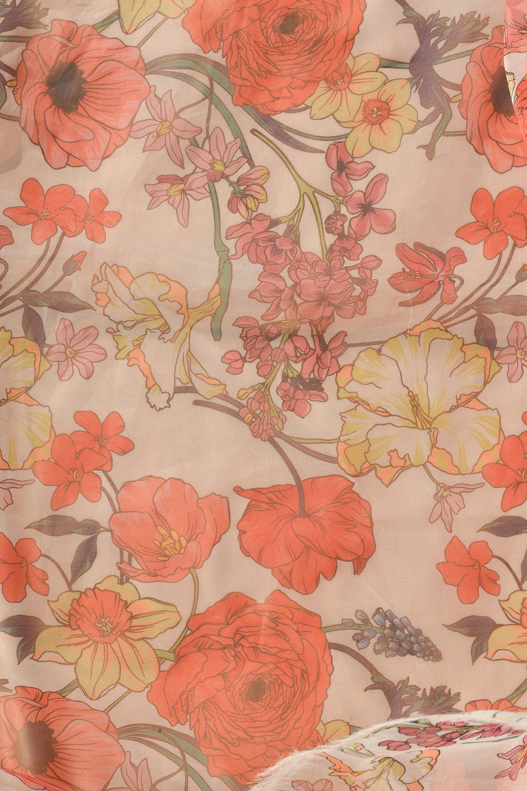 Printed Organza Semi-Sheer | Exotic Floral Design