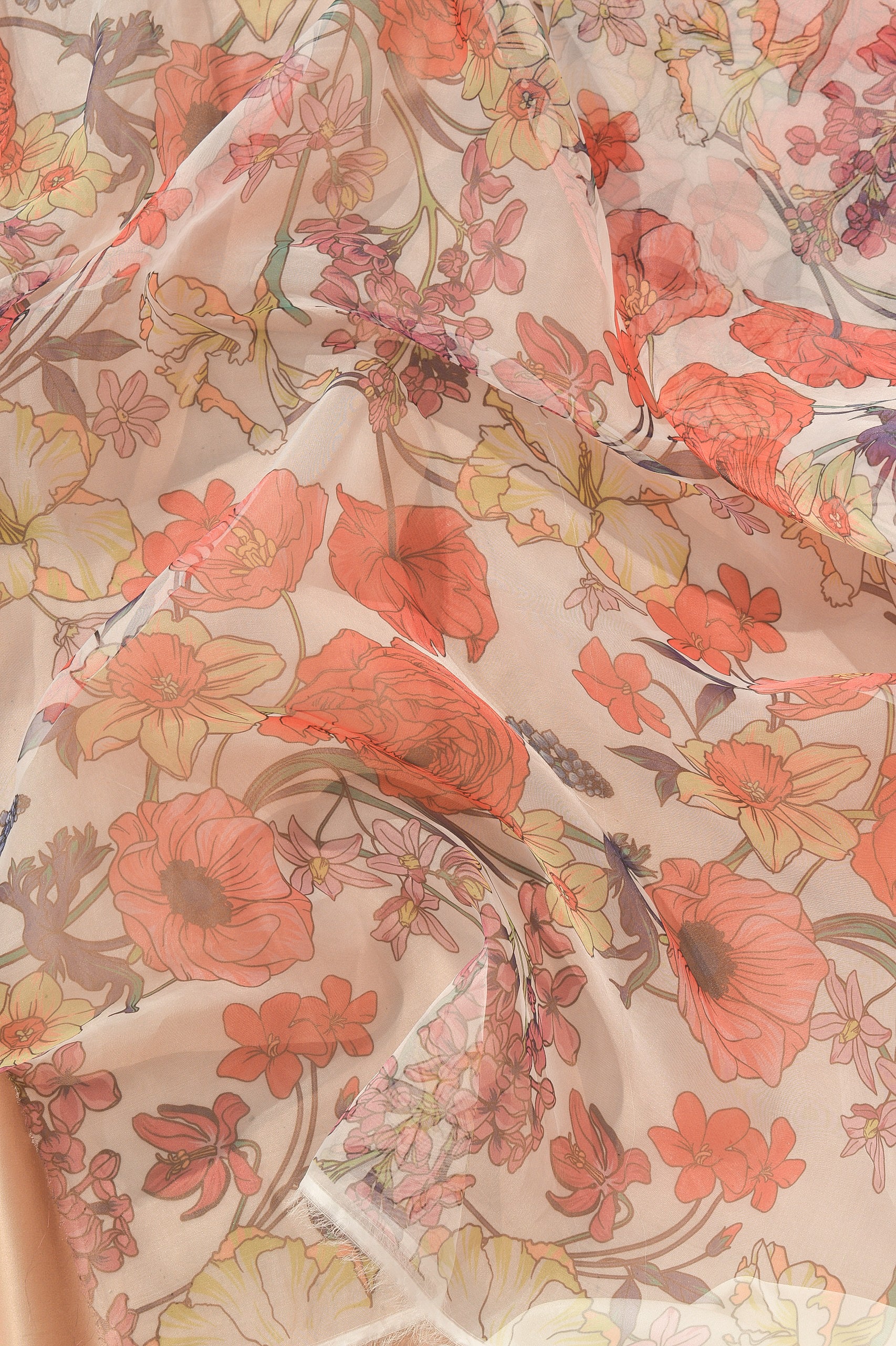 Printed Organza Semi-Sheer | Exotic Floral Design