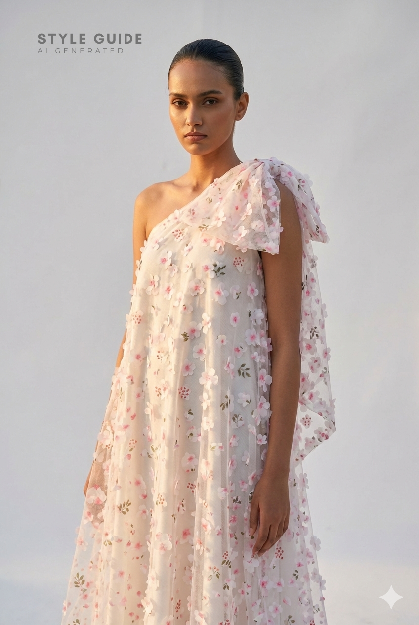 3D Appliqué Floral Tulle: 3D Flowers on Sheer Net (44" Width)