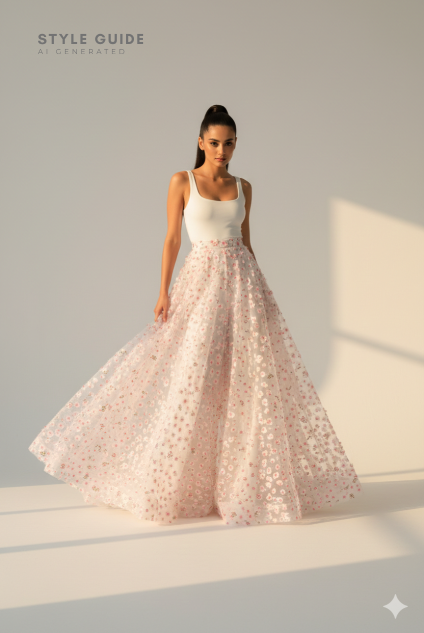 3D Appliqué Floral Tulle: 3D Flowers on Sheer Net (44" Width)