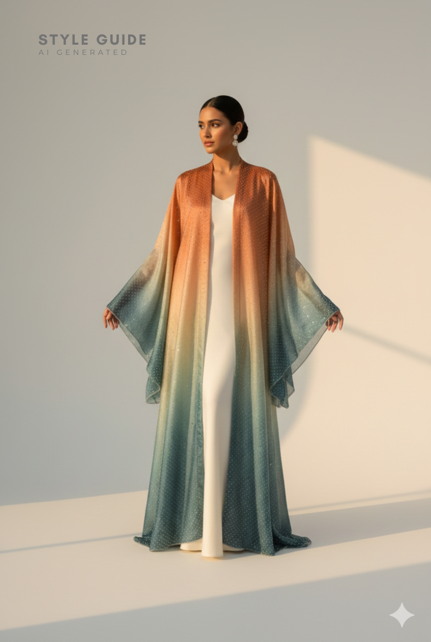 Gradient Organza Silk: Tri-Shade Ombré, Crystal-Studded Silk Blend