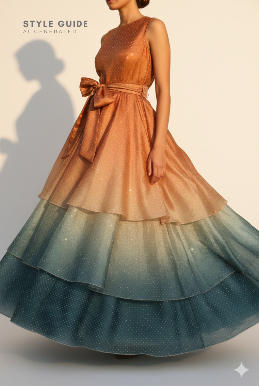 Gradient Organza Silk: Tri-Shade Ombré, Crystal-Studded Silk Blend