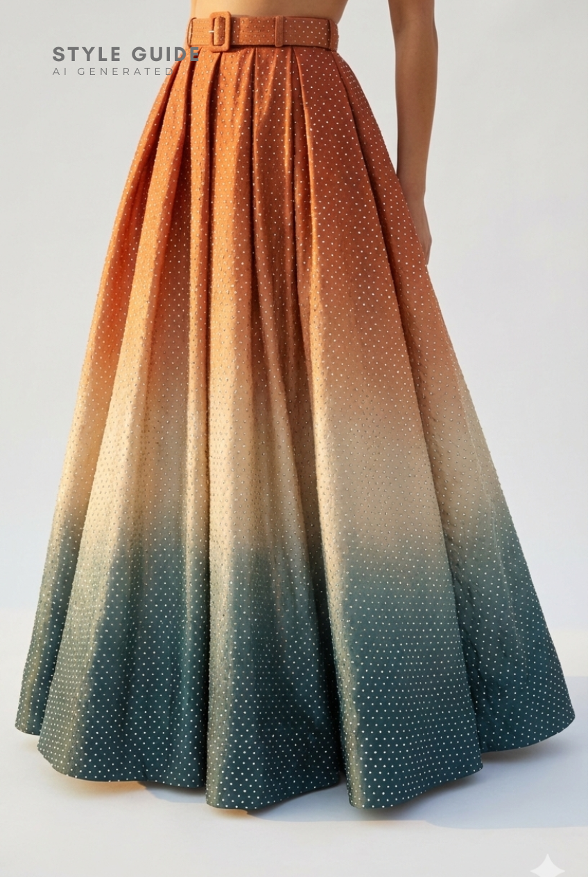 Gradient Organza Silk: Tri-Shade Ombré, Crystal-Studded Silk Blend